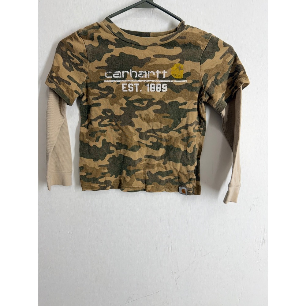 Carhartt Boys Camo Layered Long Sleeve Shirt Size 5 Camouflage Graphic Tee